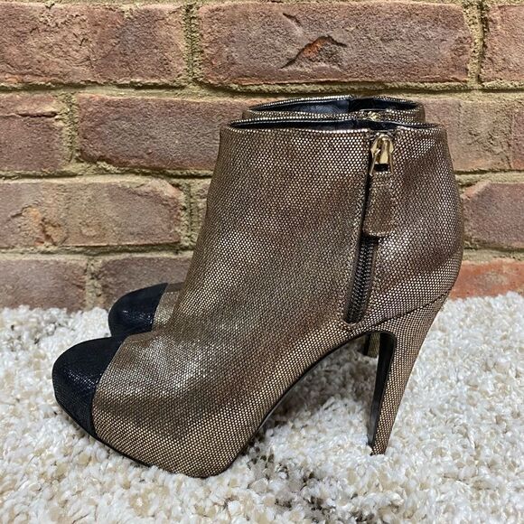 Chanel Gold Metallic Cap Toe Ankle Bootie Size 38.5 - Picture 4 of 11